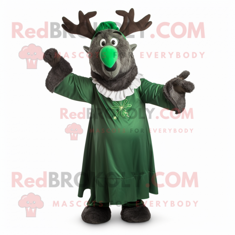 Forest Green Reindeer mascot costume character dressed with a Dress and Gloves