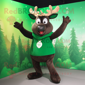 Forest Green Reindeer mascot costume character dressed with a Dress and Gloves
