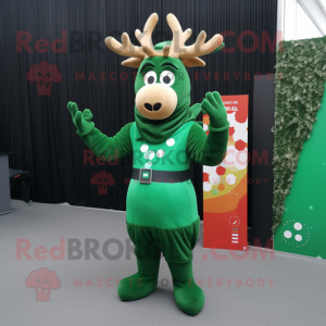 Forest Green Reindeer mascot costume character dressed with a Dress and Gloves