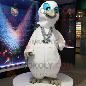 White Peacock mascot costume character dressed with a Hoodie and Necklaces