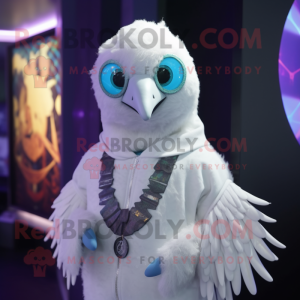 White Peacock mascot costume character dressed with a Hoodie and Necklaces