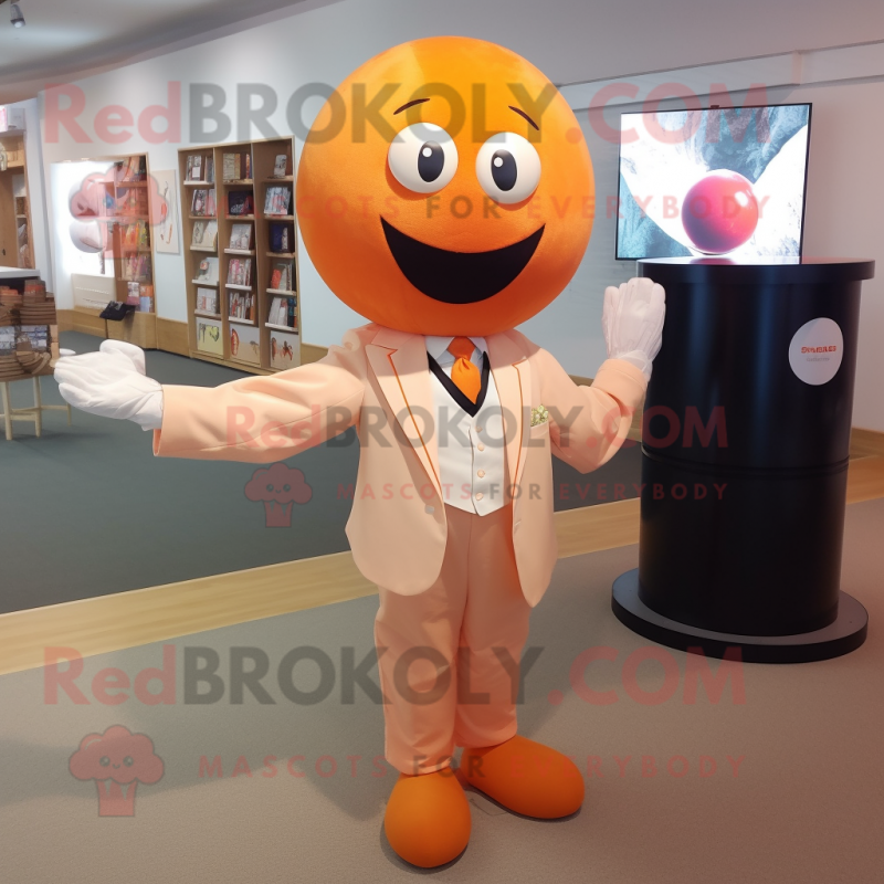 Peach Human Cannon Ball mascot costume character dressed with a Dress Shirt and Ties Peach Human Cannon Ball mascot costume character dressed with a Dress Shirt and Ties