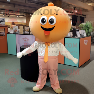 Peach Human Cannon Ball mascot costume character dressed with a Dress Shirt and Ties
