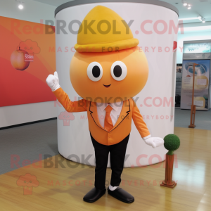 Peach Human Cannon Ball mascot costume character dressed with a Dress Shirt and Ties