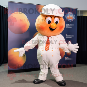 Peach Human Cannon Ball mascot costume character dressed with a Dress Shirt and Ties