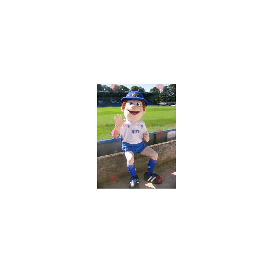 Policeman boy mascot in blue and white outfit - Redbrokoly.com
