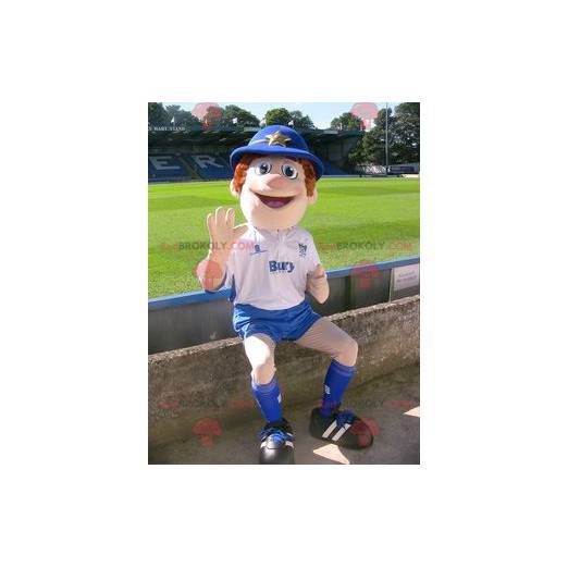 Policeman boy mascot in blue and white outfit - Redbrokoly.com
