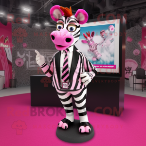 Pink Zebra mascot costume character dressed with a Blazer and Earrings