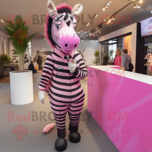 Pink Zebra mascot costume character dressed with a Blazer and Earrings