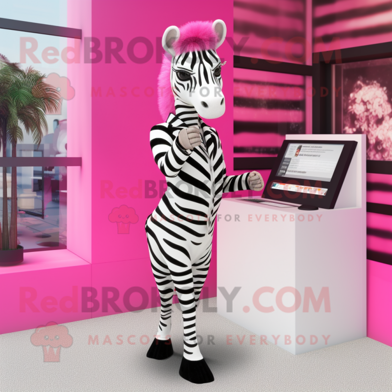 Pink Zebra mascot costume character dressed with a Blazer and Earrings