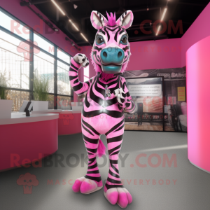 Pink Zebra mascot costume character dressed with a Blazer and Earrings