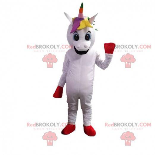 Smiling unicorn mascot, colorful fairy costume - Redbrokoly.com