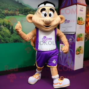 Lavender Pad Thai mascot costume character dressed with a Running Shorts and Handbags