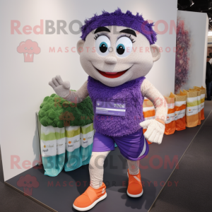 Lavender Pad Thai mascot costume character dressed with a Running Shorts and Handbags