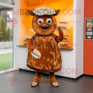 Rust Beef Wellington mascot costume character dressed with a Skirt and Headbands