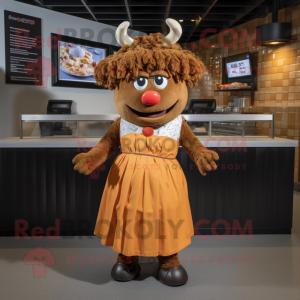 Rust Beef Wellington mascot costume character dressed with a Skirt and Headbands