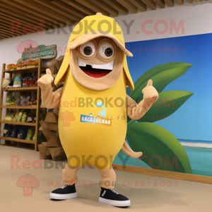 Tan Banana mascot costume character dressed with a Board Shorts and Tote bags
