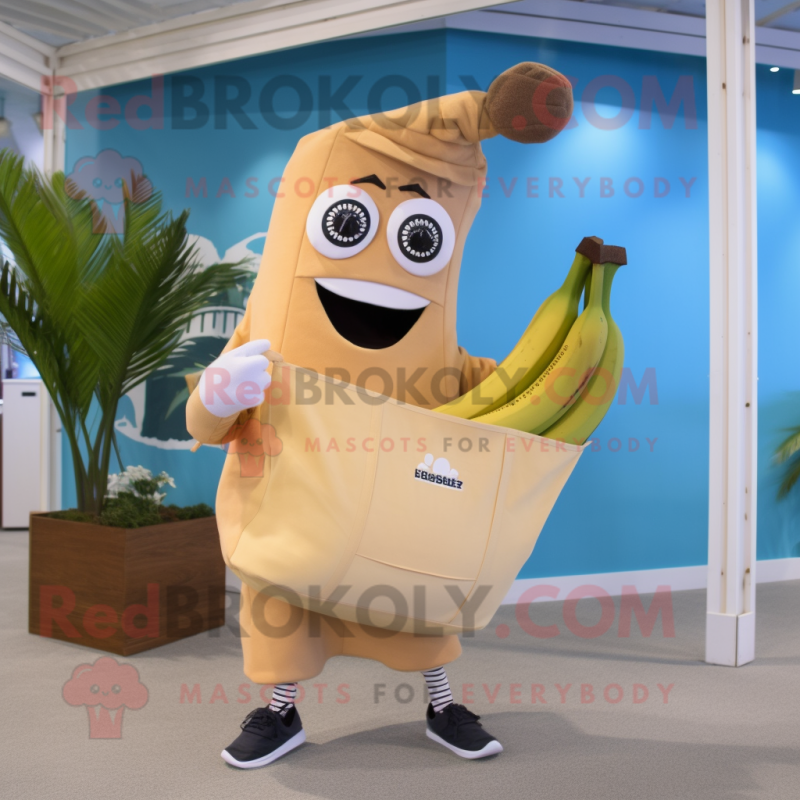 Tan Banana mascot costume character dressed with a Board Shorts and Tote bags