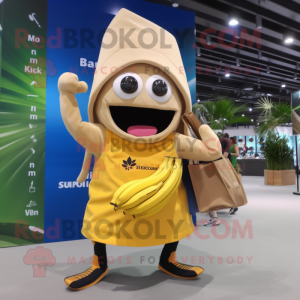 Tan Banana mascot costume character dressed with a Board Shorts and Tote bags