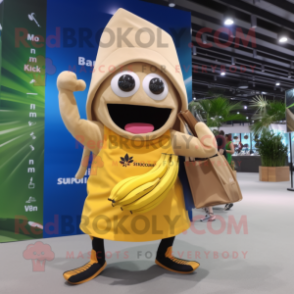 Tan Banana mascot costume character dressed with a Board Shorts and Tote bags