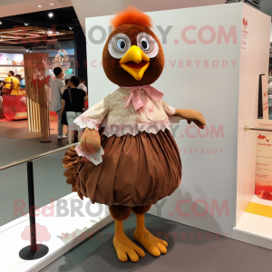 Brown Hens mascot costume character dressed with a A-Line Dress and Anklets
