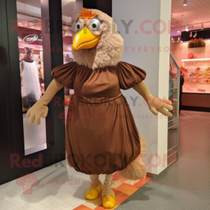 Brown Hens mascot costume character dressed with a A-Line Dress and Anklets