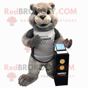 Gray Marmot mascot costume character dressed with a Turtleneck and Digital watches
