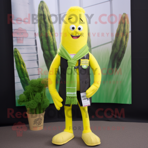 Lemon Yellow Asparagus mascot costume character dressed with a Blazer and Scarf clips