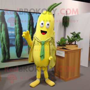 Lemon Yellow Asparagus mascot costume character dressed with a Blazer and Scarf clips