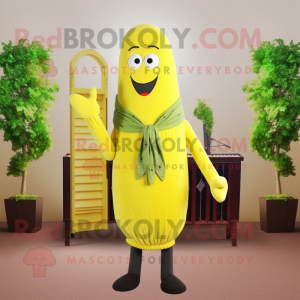 Lemon Yellow Asparagus mascot costume character dressed with a Blazer and Scarf clips