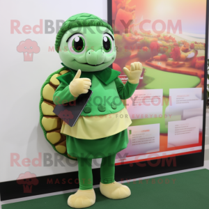 nan Turtle mascot costume character dressed with a Pencil Skirt and Mittens