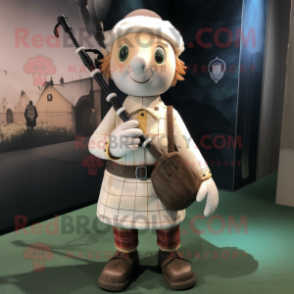 White Bagpipe mascot costume character dressed with a Chinos and Messenger bags
