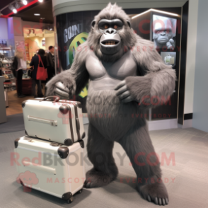 Gray Gorilla mascot costume character dressed with a Suit Pants and Briefcases