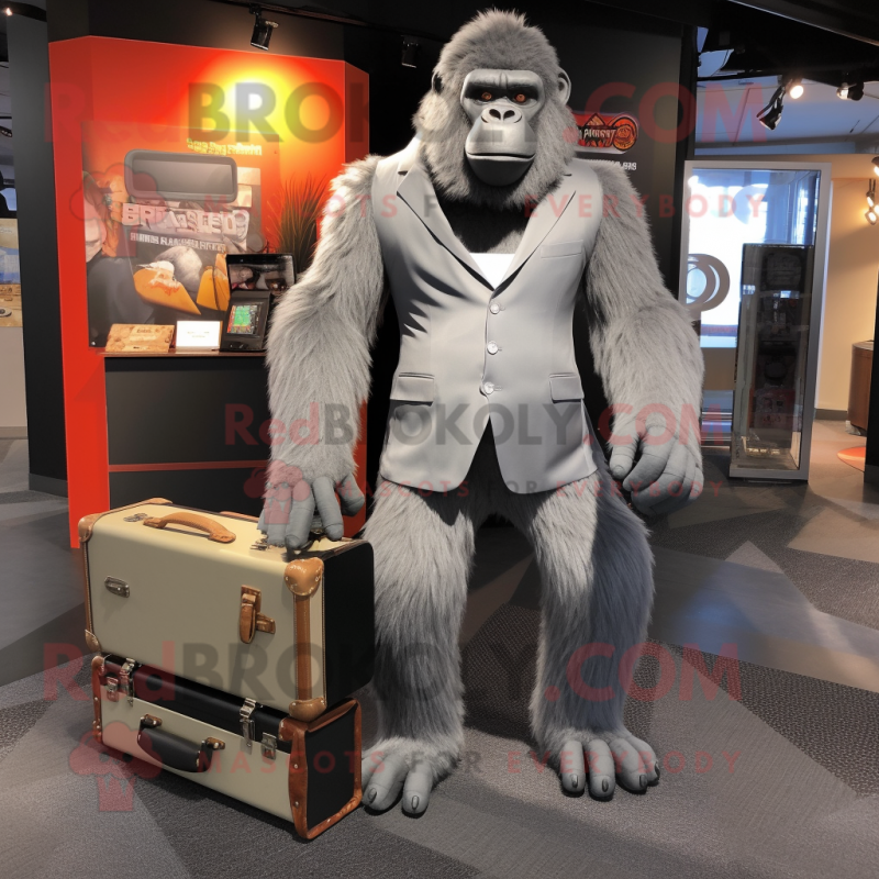 Gray Gorilla mascot costume character dressed with a Suit Pants and Briefcases Gray Gorilla mascot costume character dressed with a Suit Pants and Briefcases