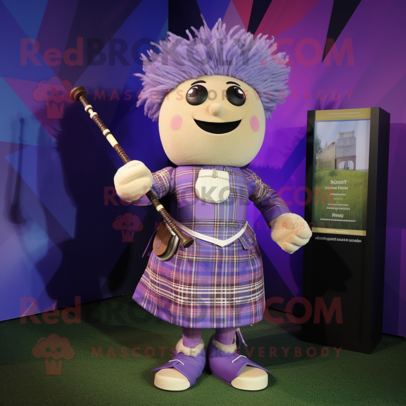 Lavender Bagpipe mascot costume character dressed with a A-Line Skirt and Ties Lavender Bagpipe mascot costume character dressed with a A-Line Skirt and Ties