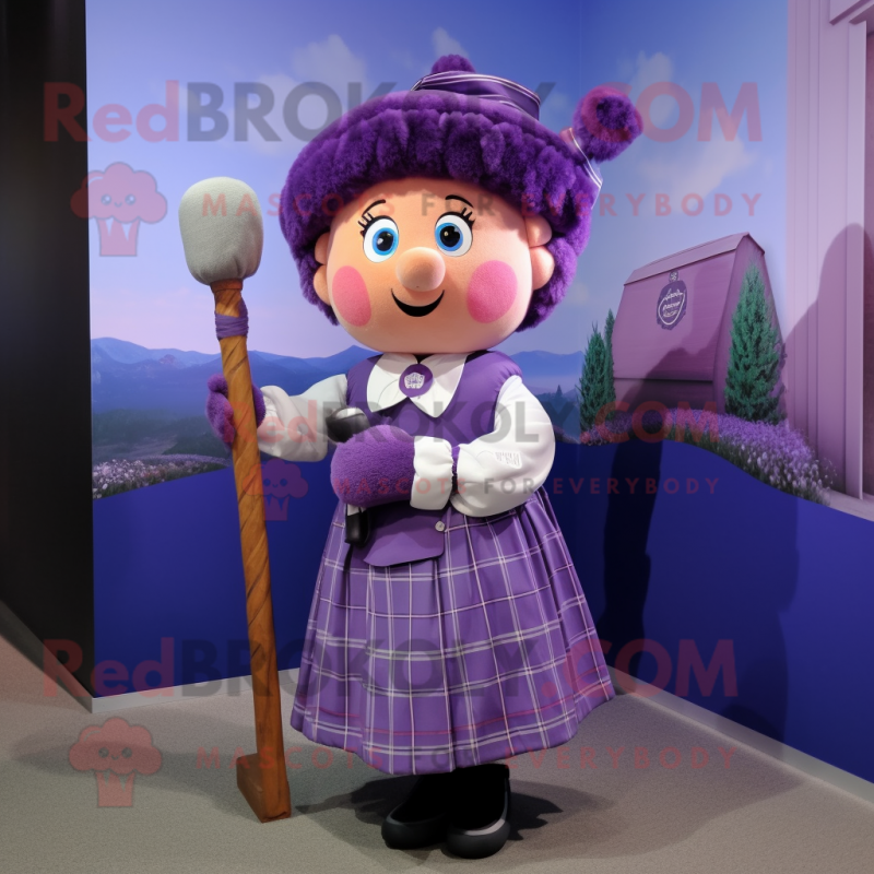 Lavender Bagpipe mascot costume character dressed with a A-Line Skirt and Ties Lavender Bagpipe mascot costume character dressed with a A-Line Skirt and Ties