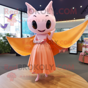 Peach Manta Ray mascot costume character dressed with a Mini Dress and Headbands