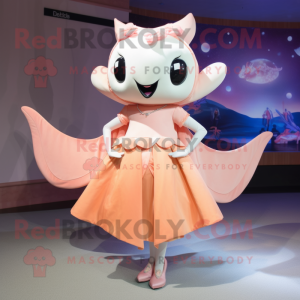 Peach Manta Ray mascot costume character dressed with a Mini Dress and Headbands