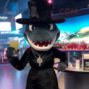 Black Shark mascot costume character dressed with a Cocktail Dress and Hats