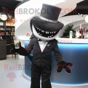 Black Shark mascot costume character dressed with a Cocktail Dress and Hats