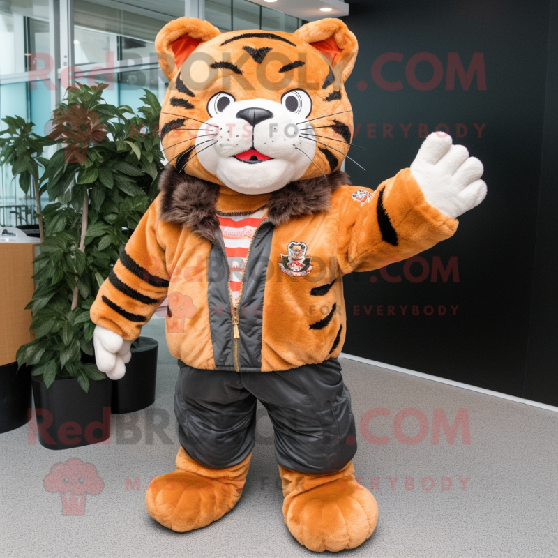 nan Tiger mascot costume character dressed with a Bomber Jacket and Mittens