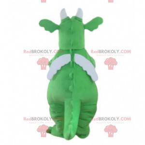 Mascota del dragón verde y blanco, disfraz de dinosaurio