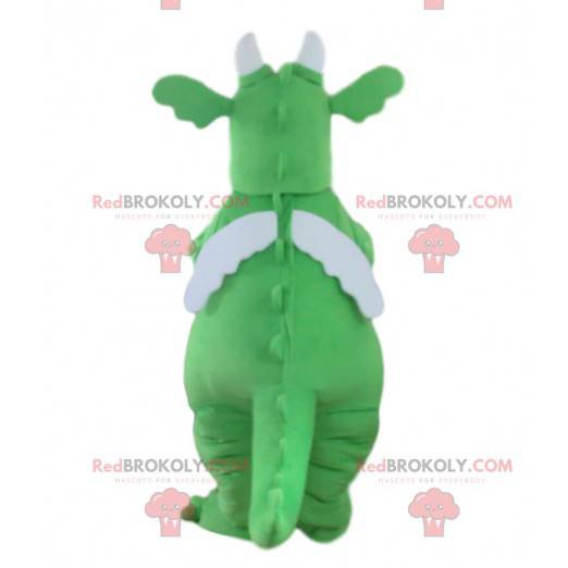 Grønn og hvit drage maskot, gigantisk dinosaur kostyme -