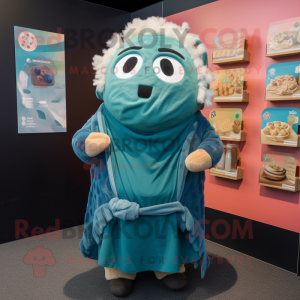 Teal Beef Wellington mascot costume character dressed with a Romper and Shawls