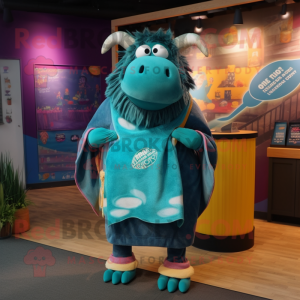 Teal Beef Wellington mascot costume character dressed with a Romper and Shawls