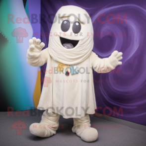 Cream Ghost mascot costume character dressed with a Corduroy Pants and Scarves