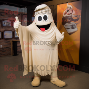 Cream Ghost mascot costume character dressed with a Corduroy Pants and Scarves