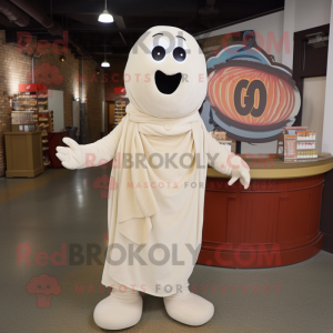 Cream Ghost mascot costume character dressed with a Corduroy Pants and Scarves