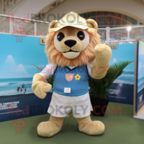 Cream Lion mascot costume character dressed with a Swimwear and Pocket squares