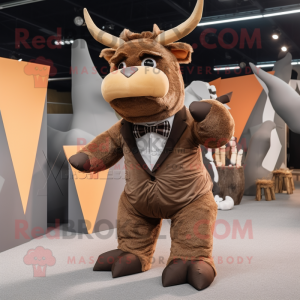 Brown Woolly Rhinoceros mascot costume character dressed with a Trousers and Bow ties